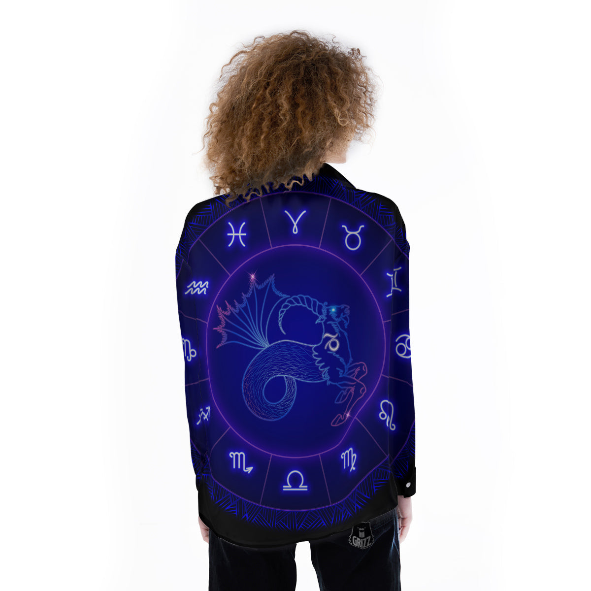 Zodiac Sign Dark Capricorn Print Women's Long Sleeve Shirts-grizzshop