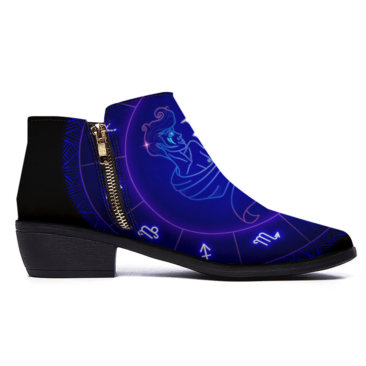 Zodiac Sign Dark Gemini Print Ankle Boots-grizzshop