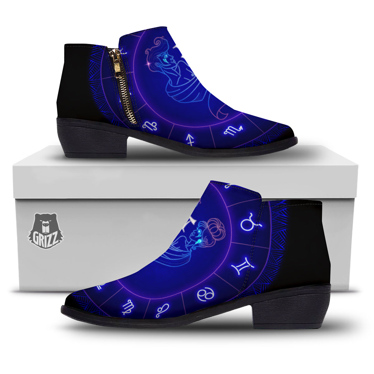 Zodiac Sign Dark Gemini Print Ankle Boots-grizzshop