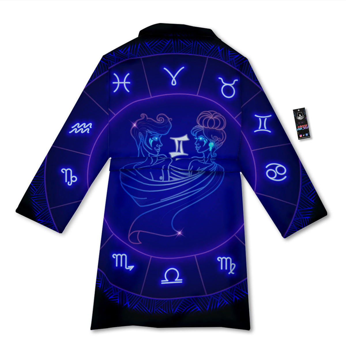 Zodiac Sign Dark Gemini Print Bathrobe-grizzshop