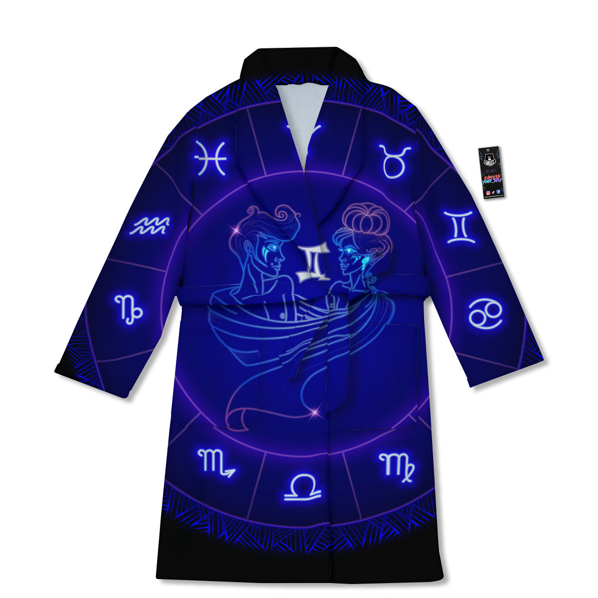 Zodiac Sign Dark Gemini Print Bathrobe-grizzshop
