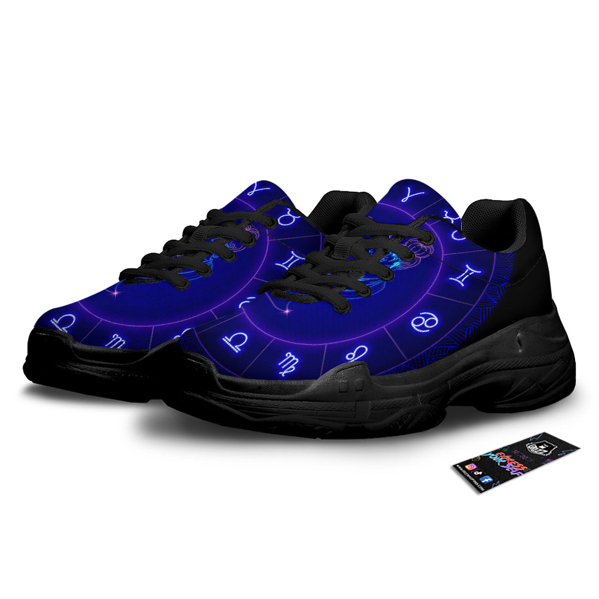 Zodiac Sign Dark Gemini Print Black Chunky Shoes-grizzshop