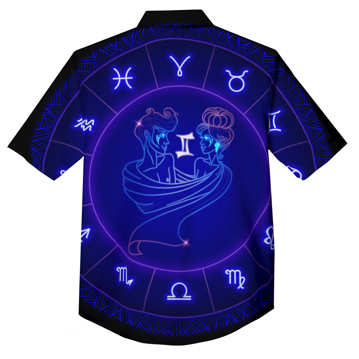 Zodiac Sign Dark Gemini Print Button Up Shirt-grizzshop