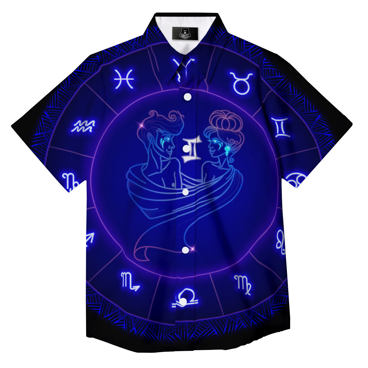 Zodiac Sign Dark Gemini Print Button Up Shirt-grizzshop
