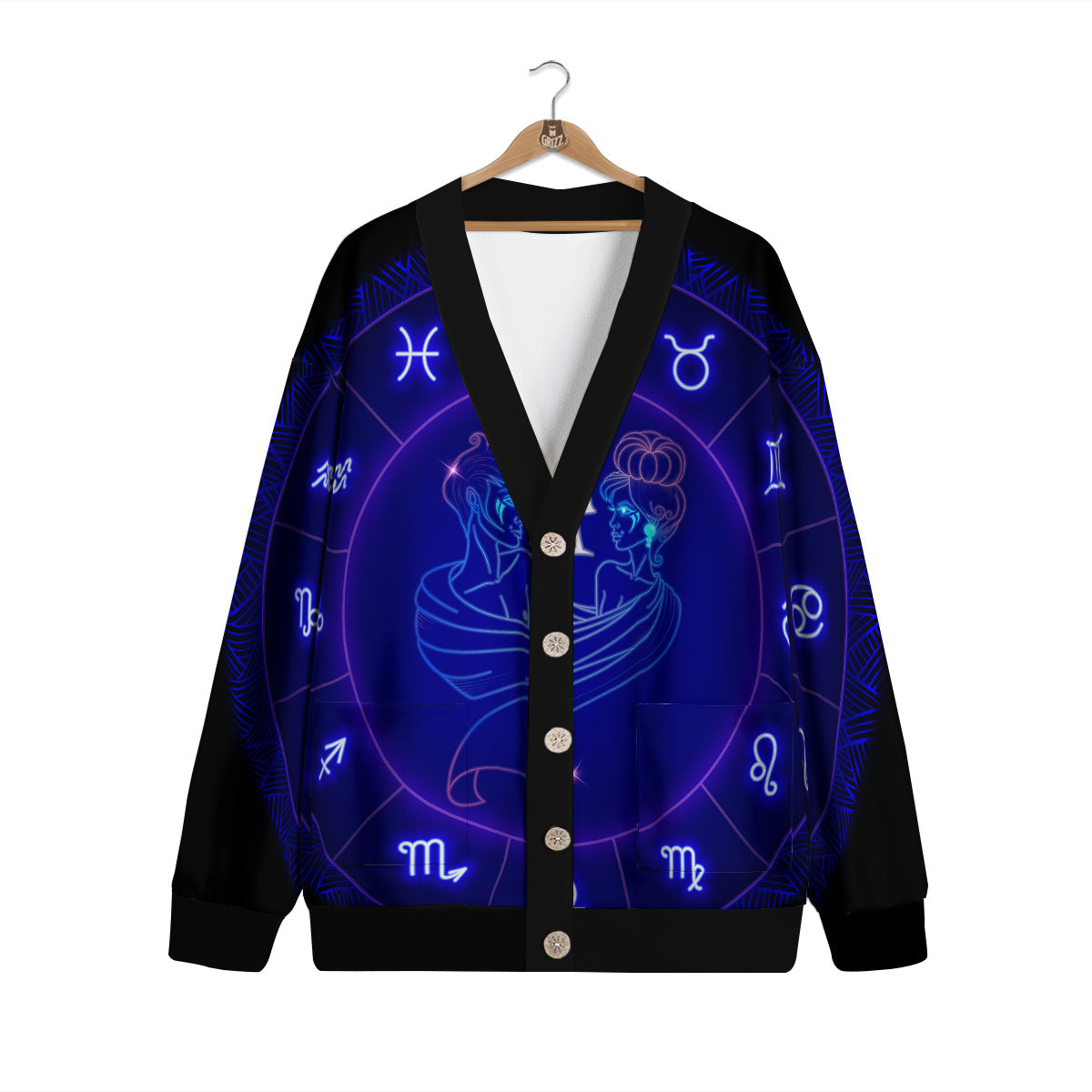 Zodiac Sign Dark Gemini Print Cardigan-grizzshop