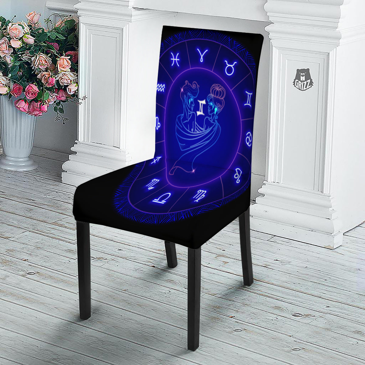 Zodiac Sign Dark Gemini Print Dining Chair Slipcover-grizzshop