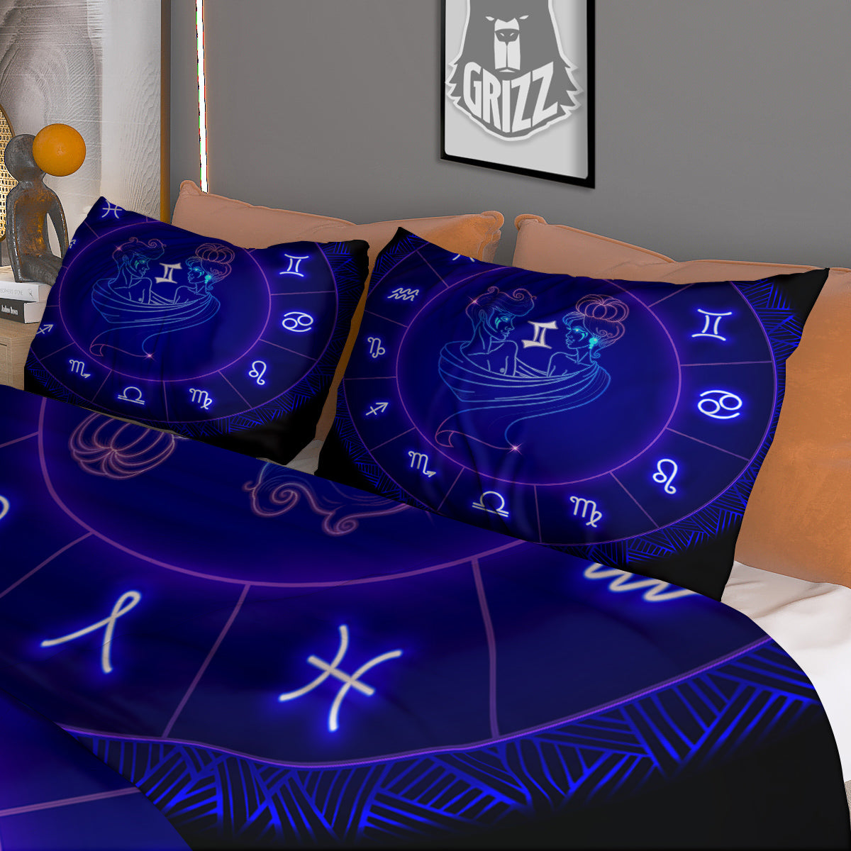 Zodiac Sign Dark Gemini Print Duvet Cover Bedding Set