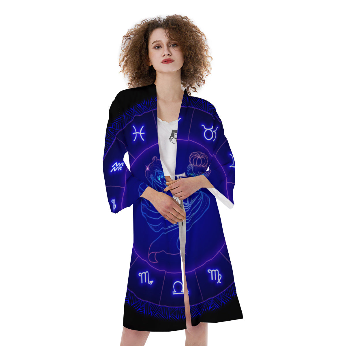 Zodiac Sign Dark Gemini Print Kimono-grizzshop