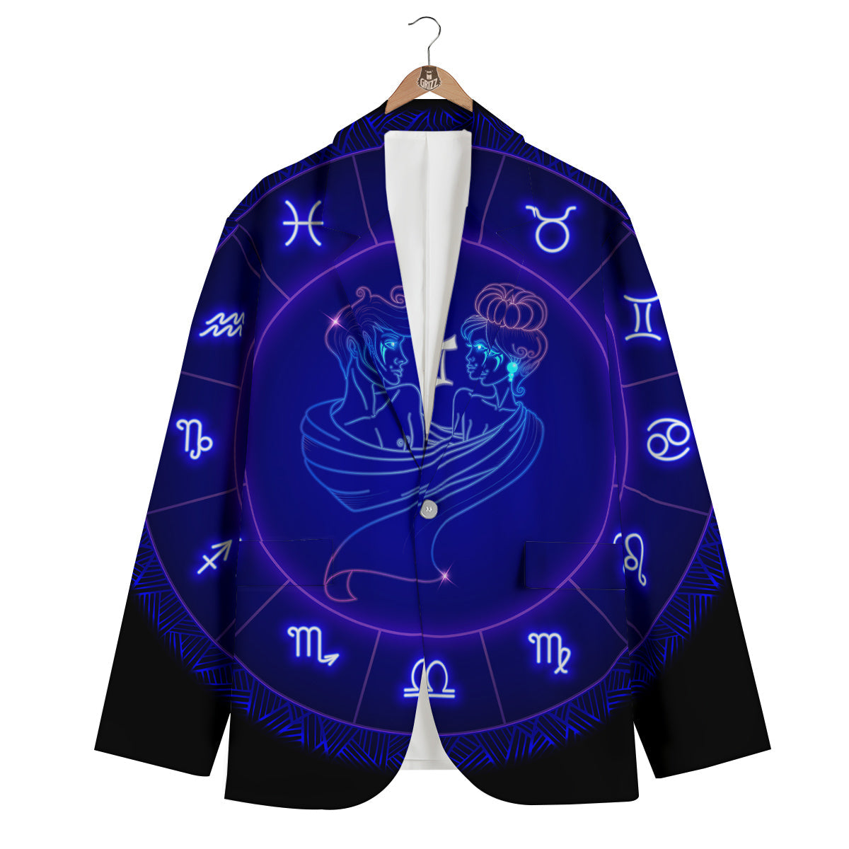 Zodiac Sign Dark Gemini Print Men's Blazer-grizzshop