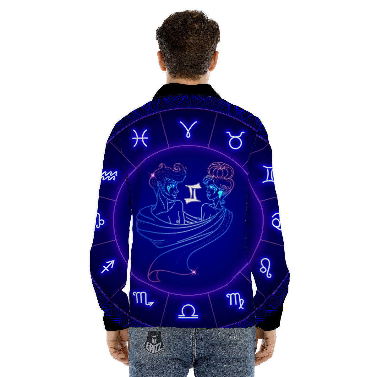 Zodiac Sign Dark Gemini Print Men's Dress Shirts-grizzshop
