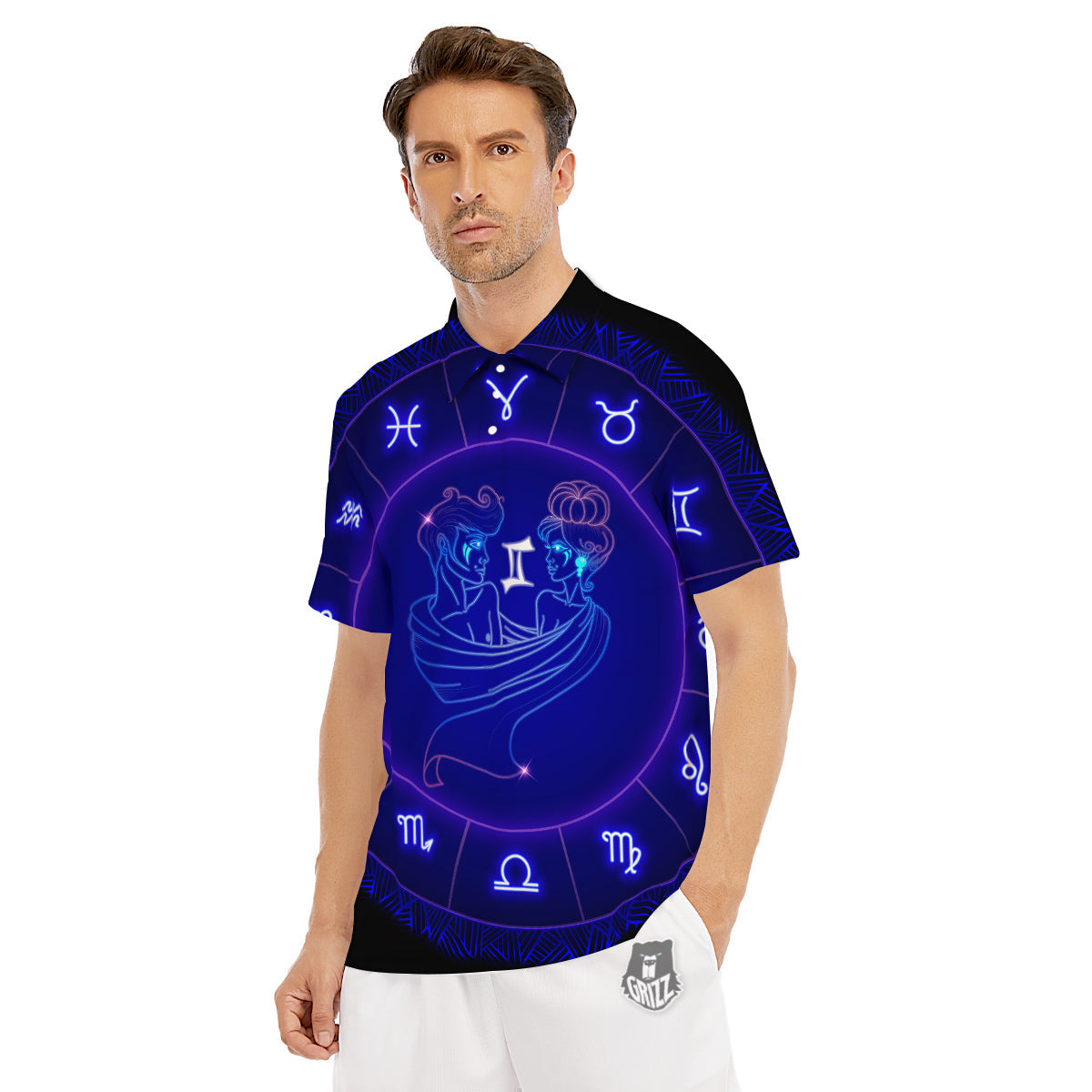 Zodiac Sign Dark Gemini Print Men's Golf Shirts-grizzshop