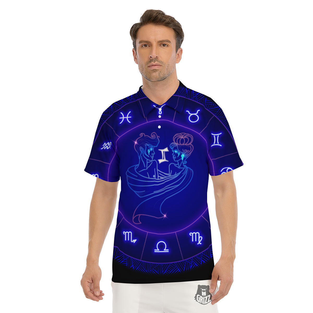 Zodiac Sign Dark Gemini Print Men's Golf Shirts-grizzshop