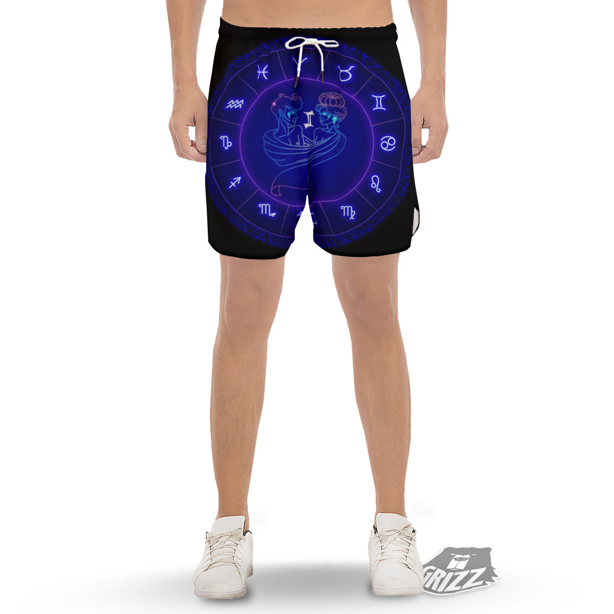 Zodiac Sign Dark Gemini Print Men's Gym Shorts-grizzshop