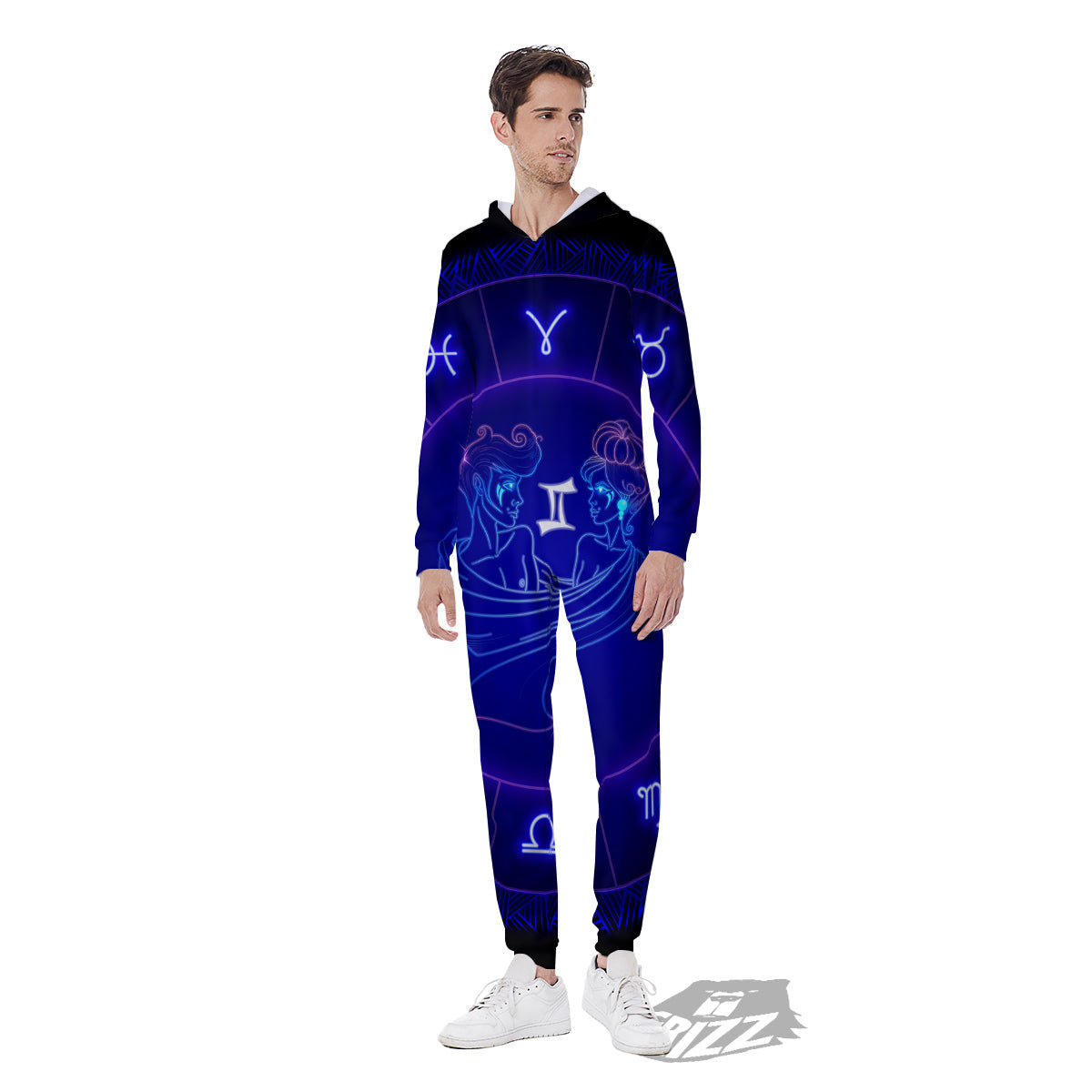 Zodiac Sign Dark Gemini Print Men's Jumpsuit-grizzshop
