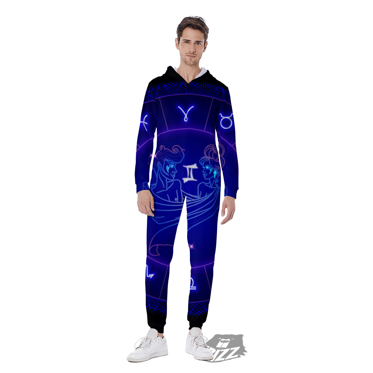 Zodiac Sign Dark Gemini Print Men's Jumpsuit-grizzshop