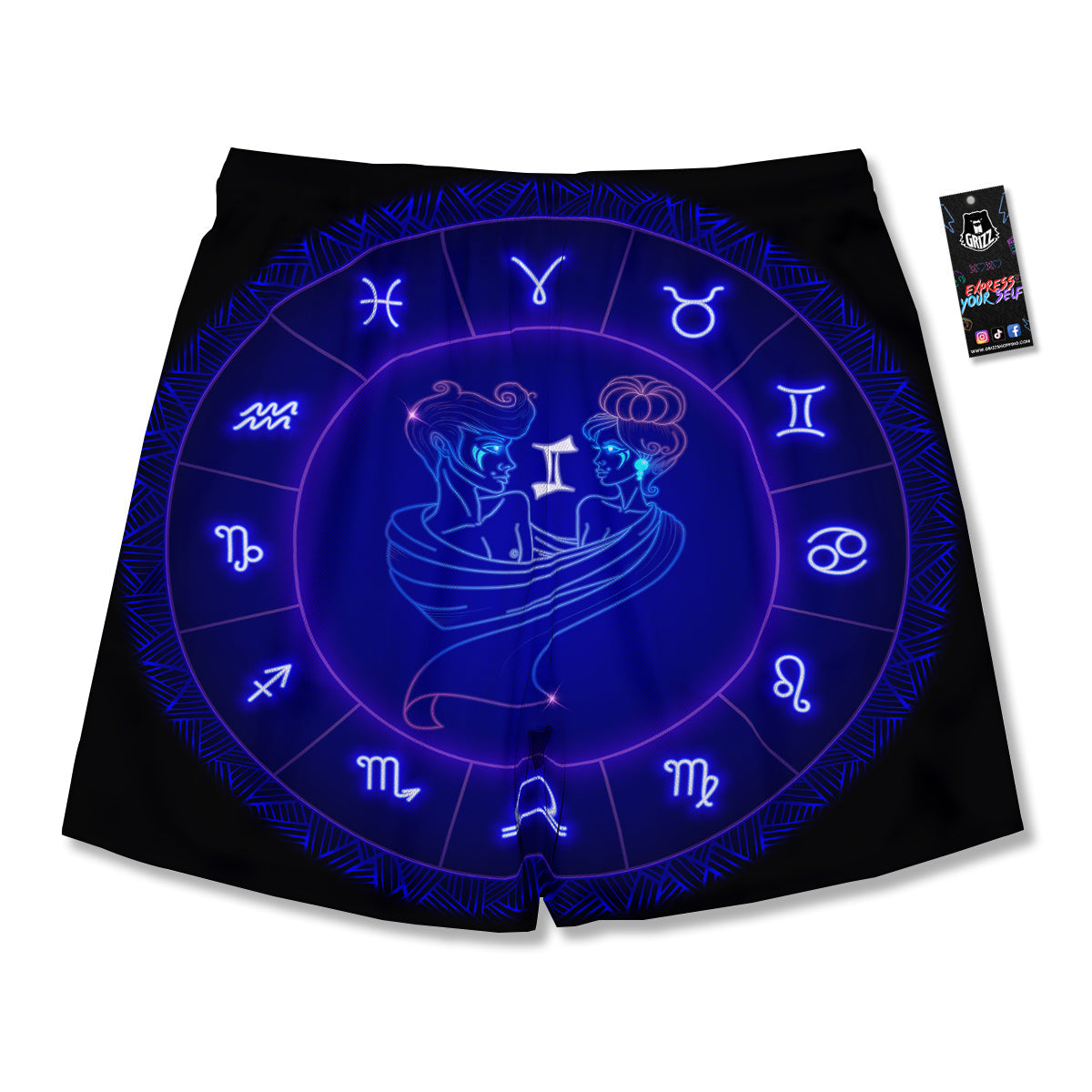 Zodiac Sign Dark Gemini Print Men's Running Shorts-grizzshop