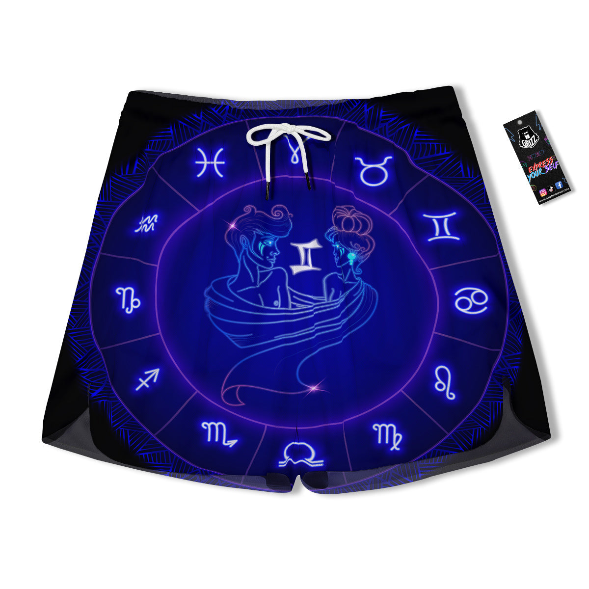 Zodiac Sign Dark Gemini Print Men's Running Shorts-grizzshop