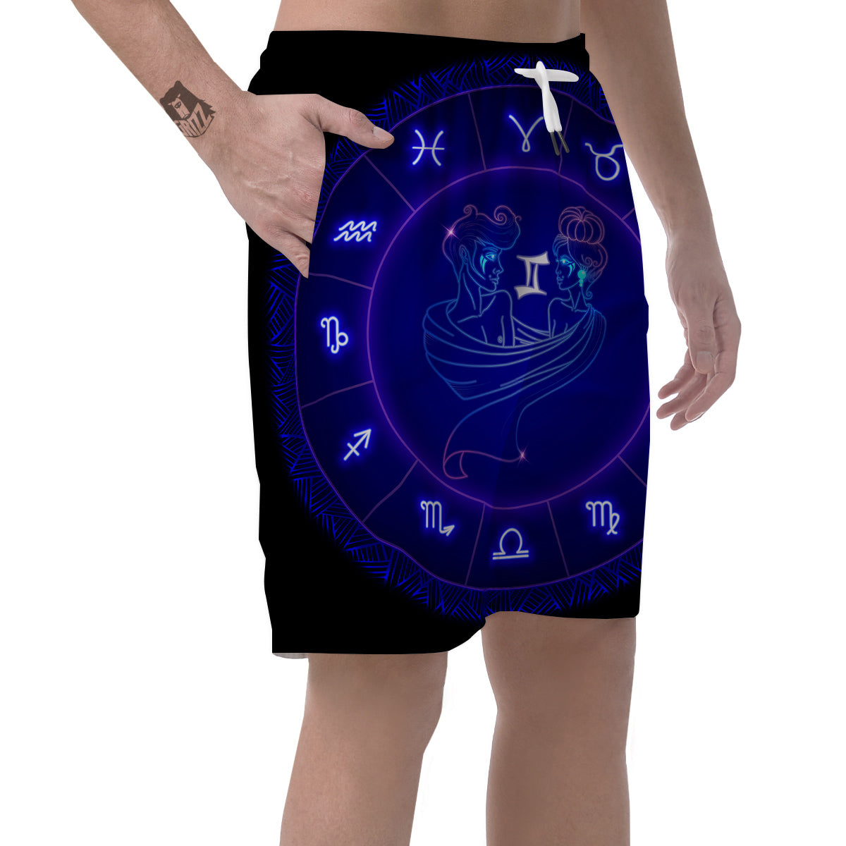 Zodiac Sign Dark Gemini Print Men's Shorts-grizzshop