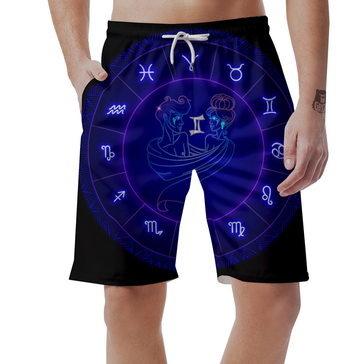 Zodiac Sign Dark Gemini Print Men's Shorts-grizzshop