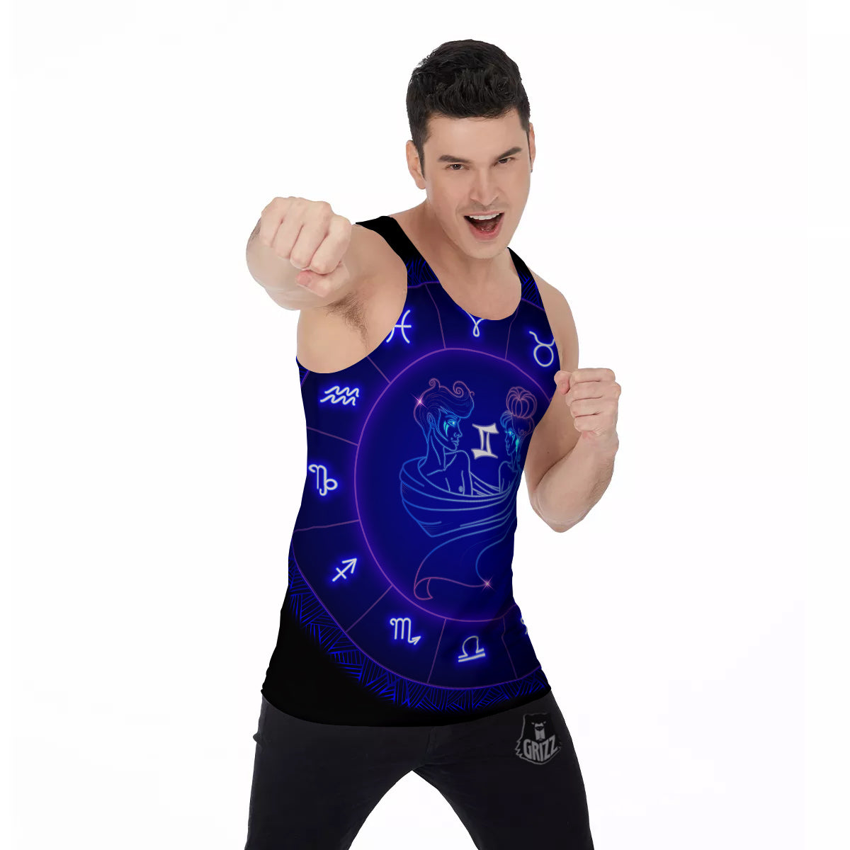 Zodiac Sign Dark Gemini Print Men's Tank Top-grizzshop