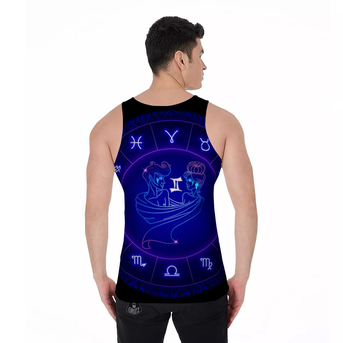 Zodiac Sign Dark Gemini Print Men's Tank Top-grizzshop