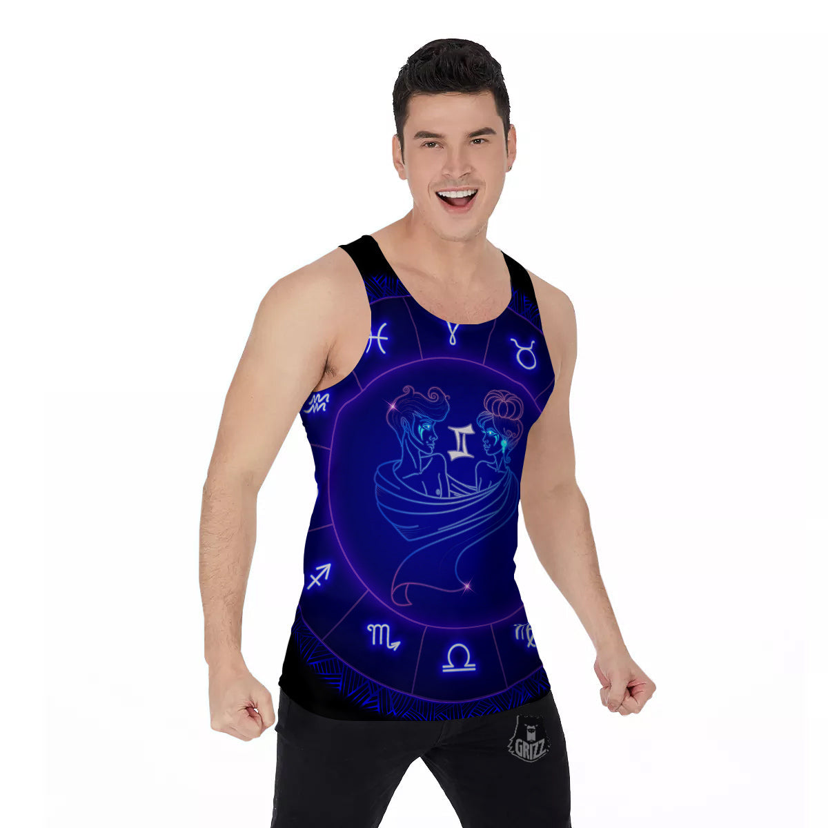 Zodiac Sign Dark Gemini Print Men's Tank Top-grizzshop