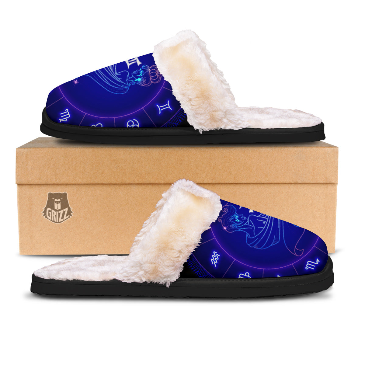 Zodiac Sign Dark Gemini Print Slippers-grizzshop