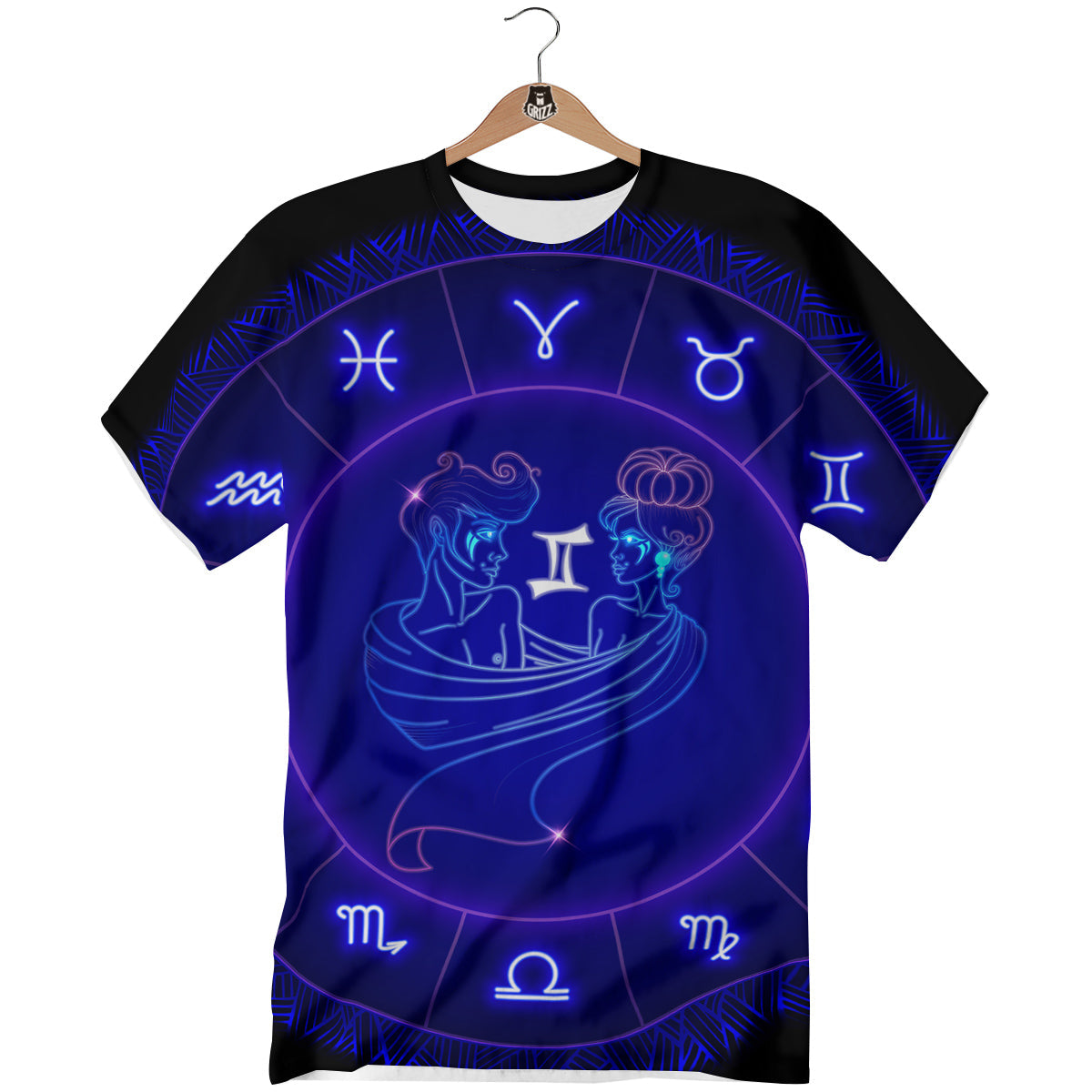 Zodiac Sign Dark Gemini Print T-Shirt-grizzshop