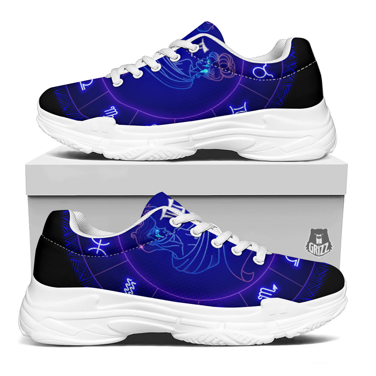 Zodiac Sign Dark Gemini Print White Chunky Shoes-grizzshop