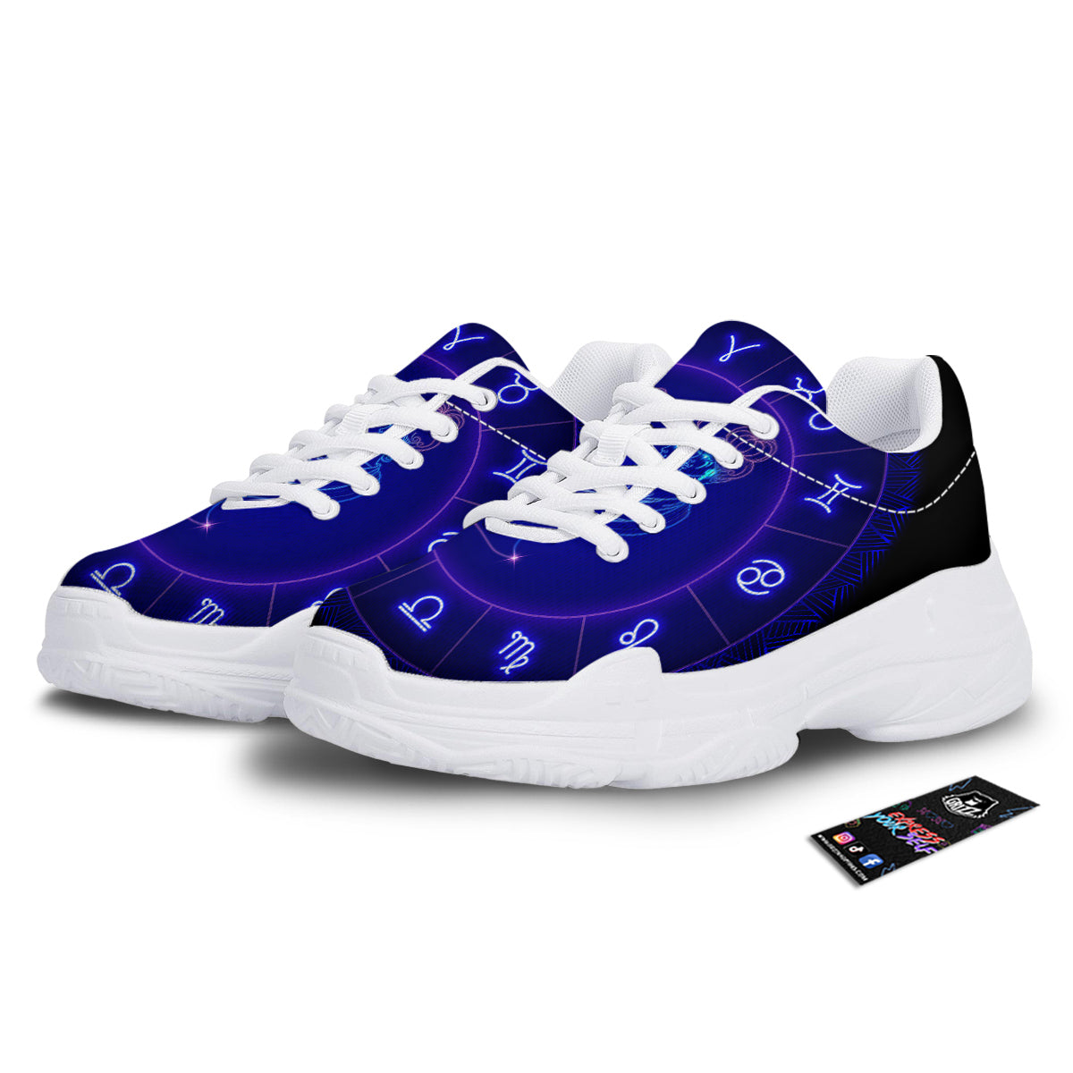 Zodiac Sign Dark Gemini Print White Chunky Shoes-grizzshop