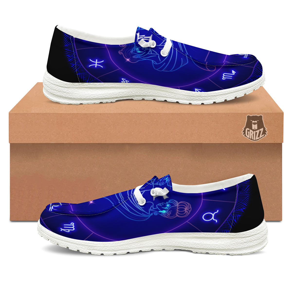 Zodiac Sign Dark Gemini Print White Loafers-grizzshop