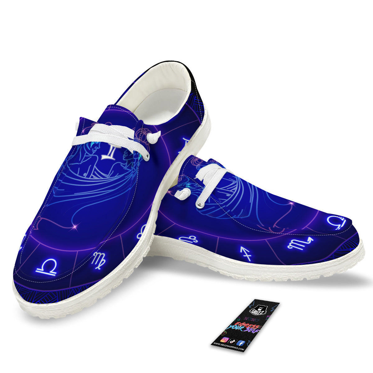 Zodiac Sign Dark Gemini Print White Loafers-grizzshop