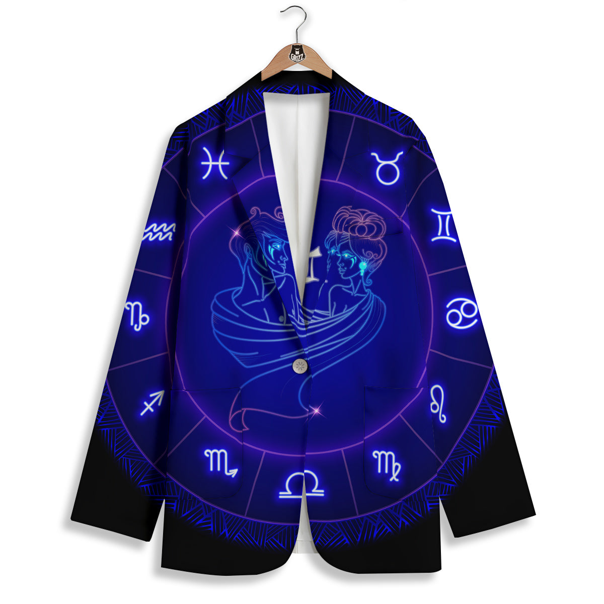 Zodiac Sign Dark Gemini Print Women's Blazer-grizzshop