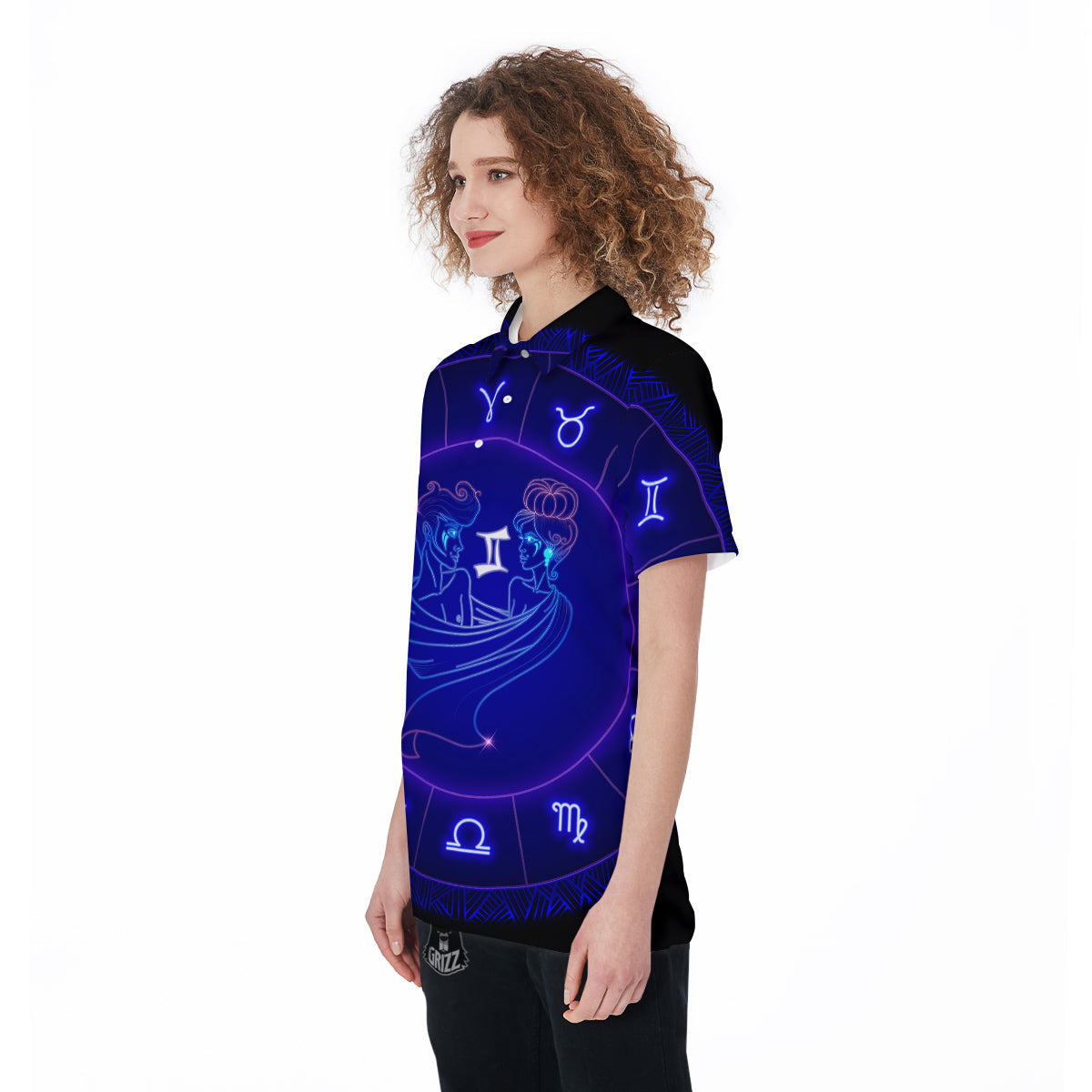 Zodiac Sign Dark Gemini Print Women's Golf Shirts-grizzshop