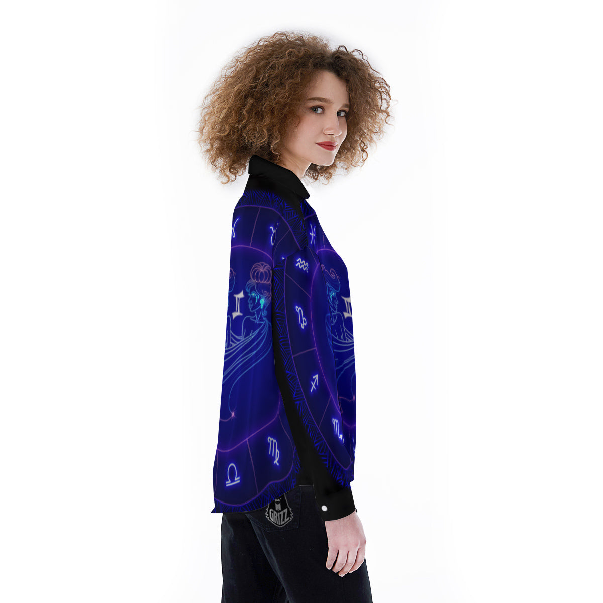 Zodiac Sign Dark Gemini Print Women's Long Sleeve Shirts-grizzshop