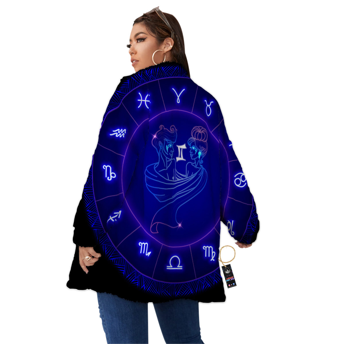 Zodiac Sign Dark Gemini Print Women's Sherpa Jacket-grizzshop