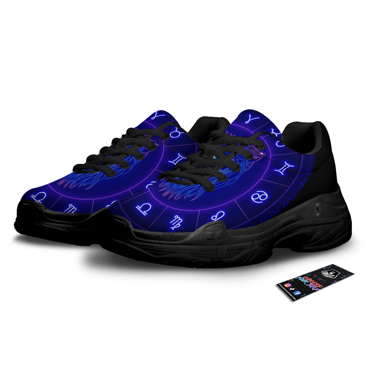 Zodiac Sign Dark Leo Print Black Chunky Shoes-grizzshop