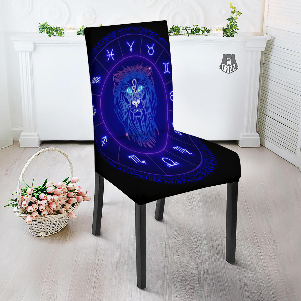 Zodiac Sign Dark Leo Print Dining Chair Slipcover-grizzshop