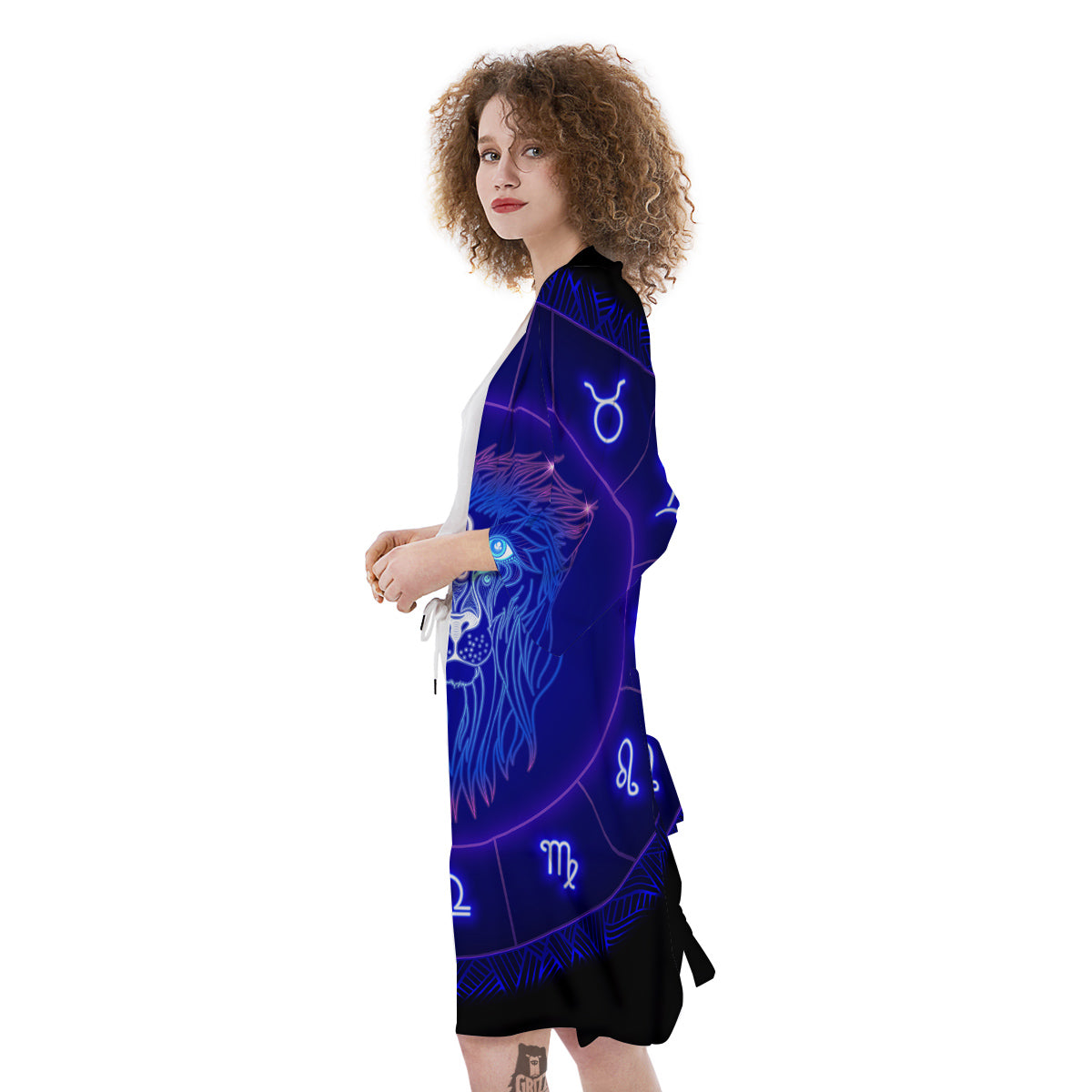 Zodiac Sign Dark Leo Print Kimono-grizzshop