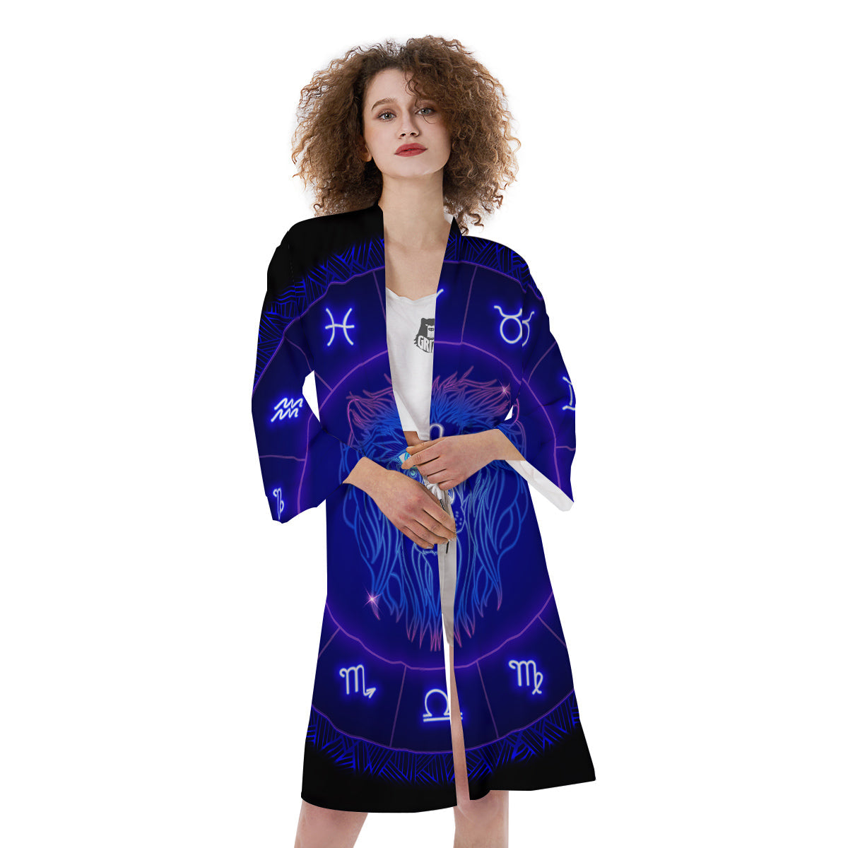 Zodiac Sign Dark Leo Print Kimono-grizzshop