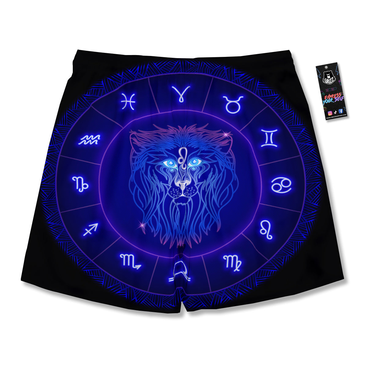 Zodiac Sign Dark Leo Print Men's Running Shorts-grizzshop