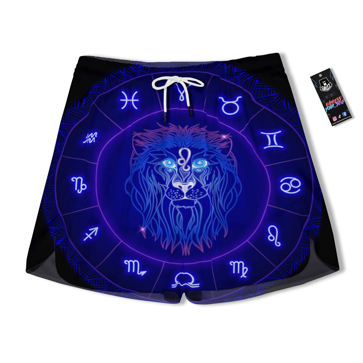 Zodiac Sign Dark Leo Print Men's Running Shorts-grizzshop