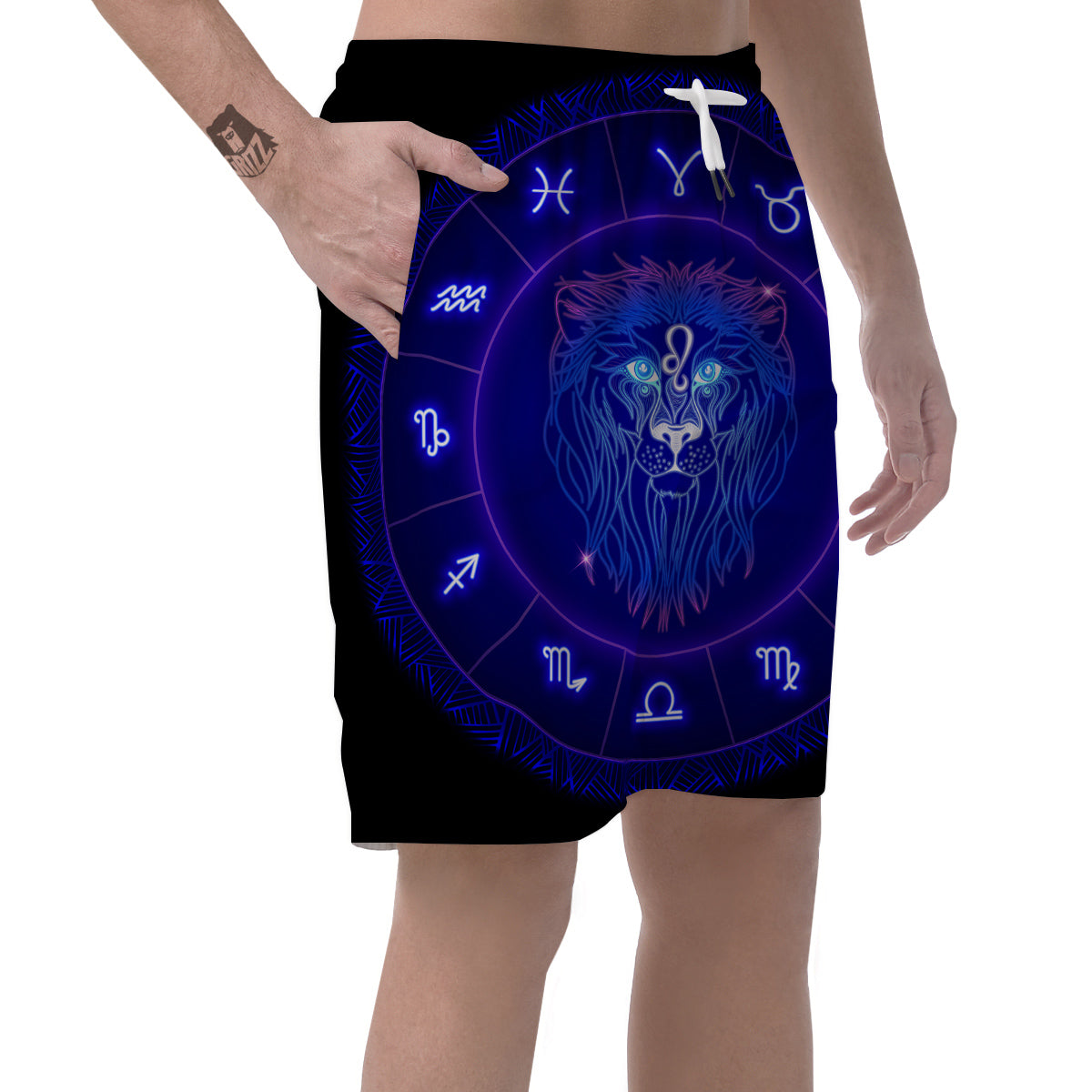 Zodiac Sign Dark Leo Print Men's Shorts-grizzshop