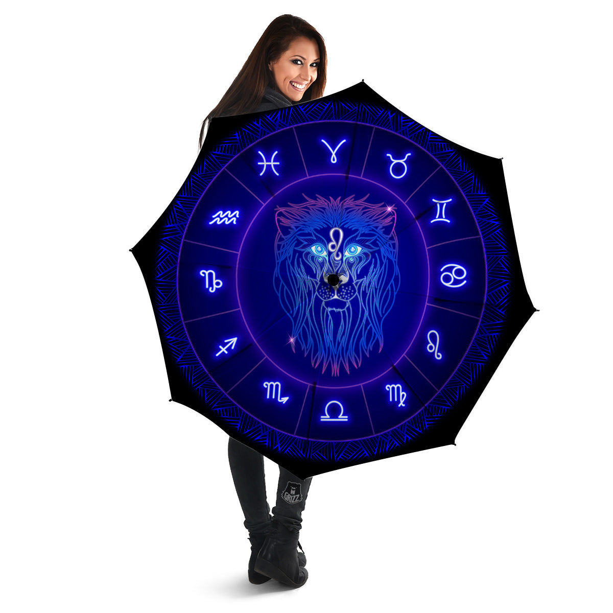 Zodiac Sign Dark Leo Print Umbrella-grizzshop