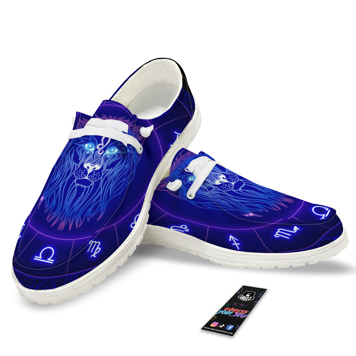 Zodiac Sign Dark Leo Print White Loafers-grizzshop