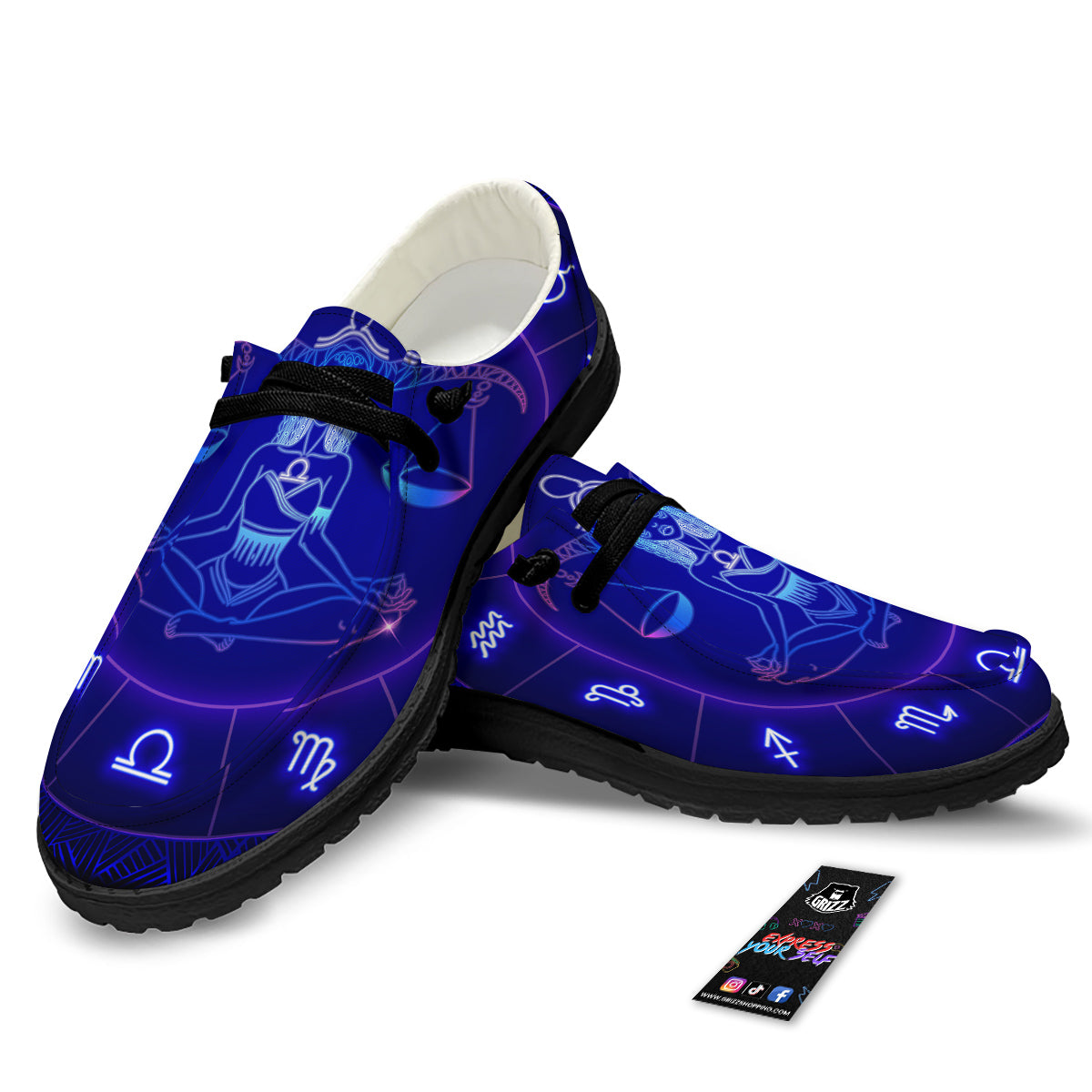 Zodiac Sign Dark Libra Print Black Loafers-grizzshop