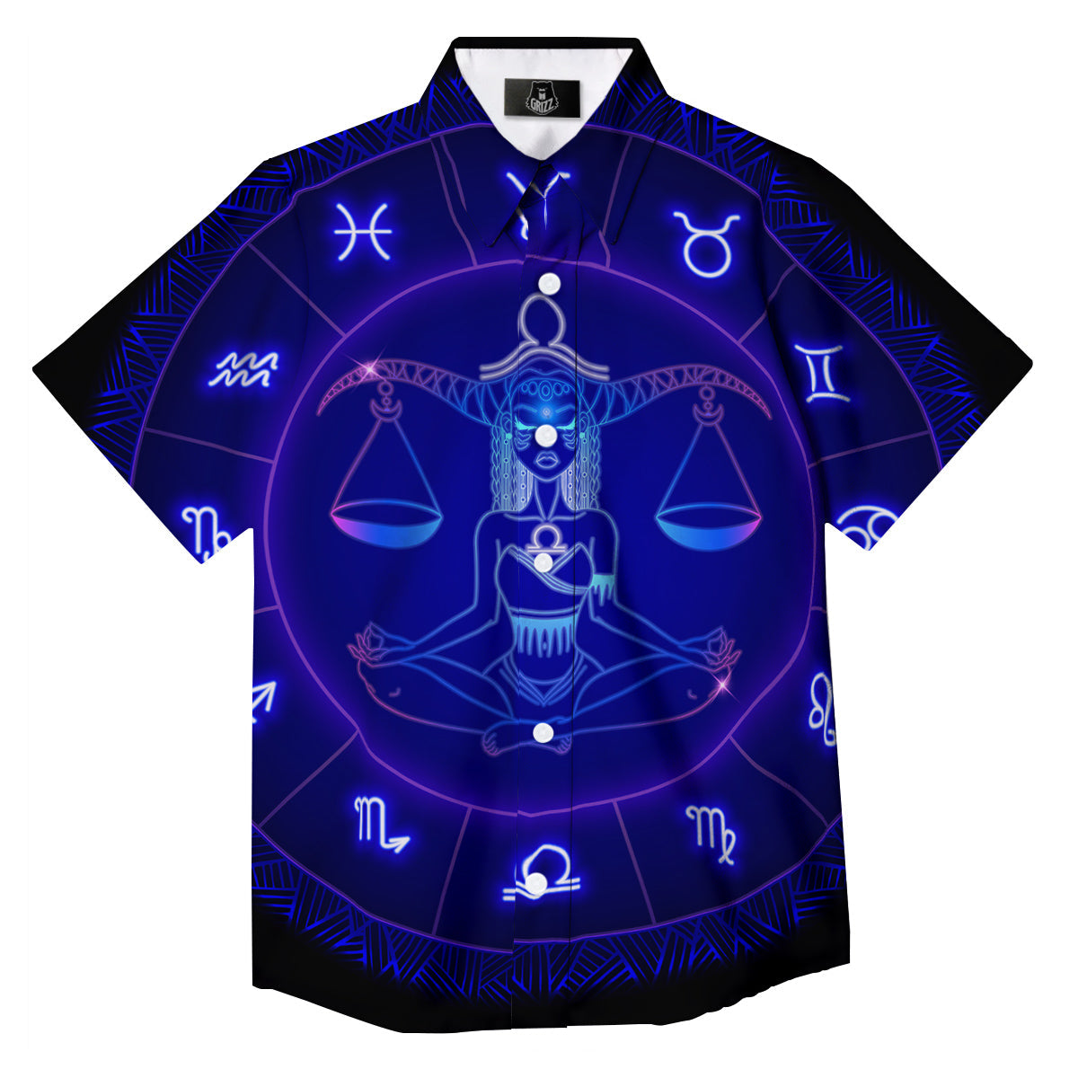 Zodiac Sign Dark Libra Print Button Up Shirt-grizzshop