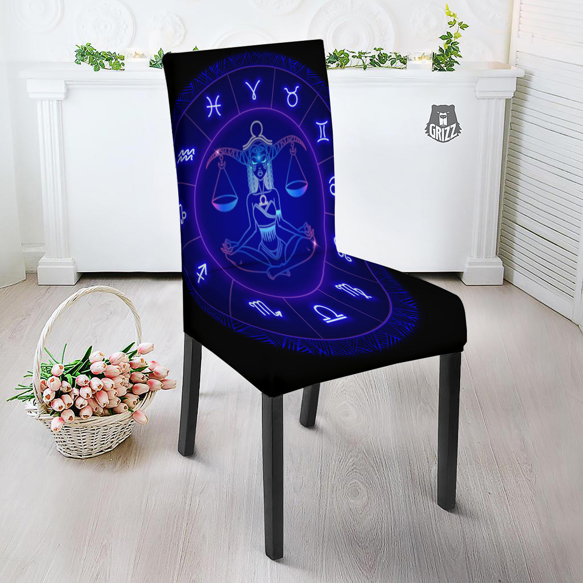 Zodiac Sign Dark Libra Print Dining Chair Slipcover-grizzshop