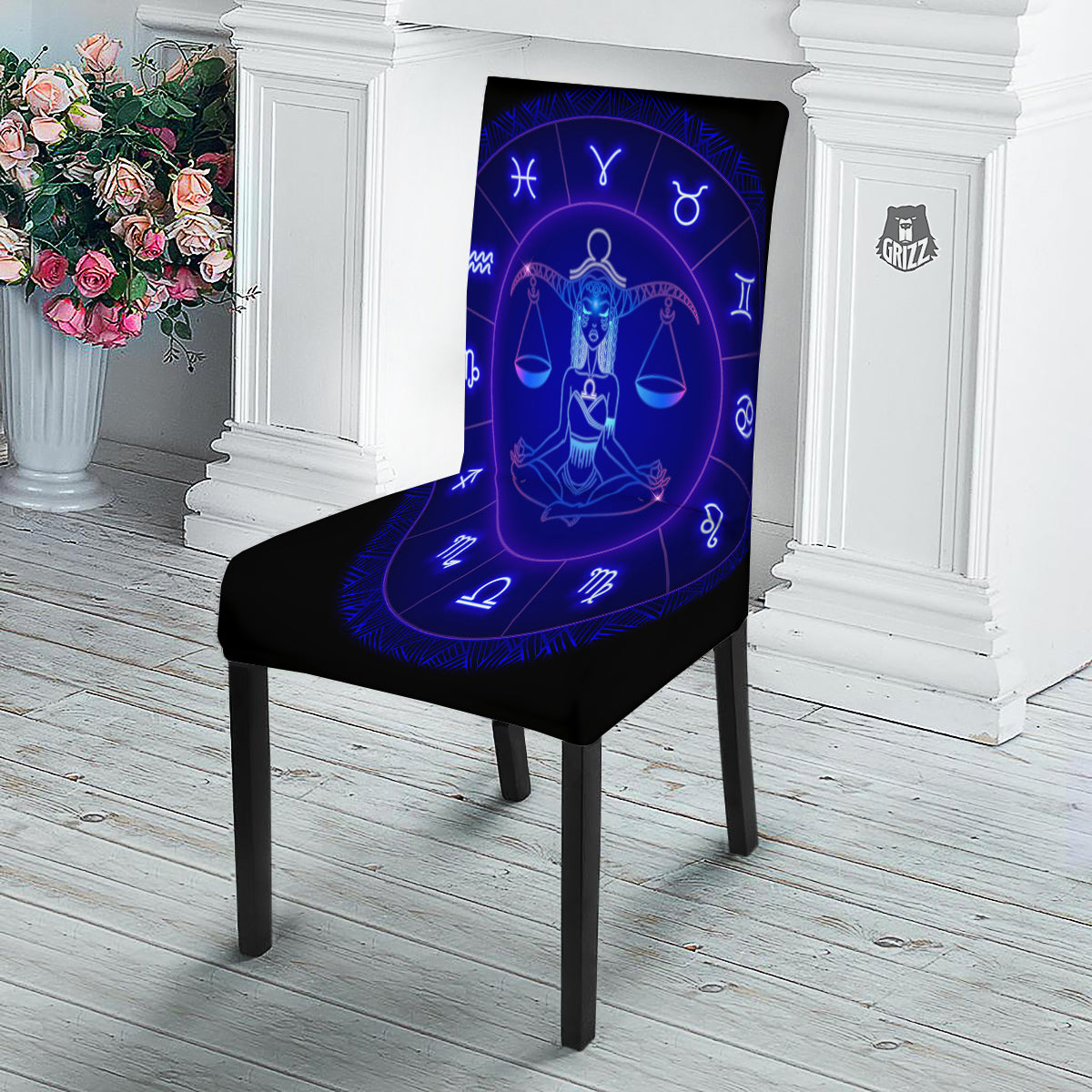 Zodiac Sign Dark Libra Print Dining Chair Slipcover-grizzshop