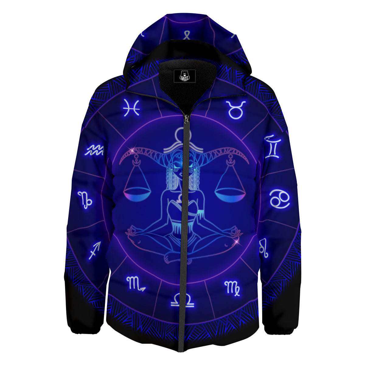 Zodiac Sign Dark Libra Print Down Jacket-grizzshop